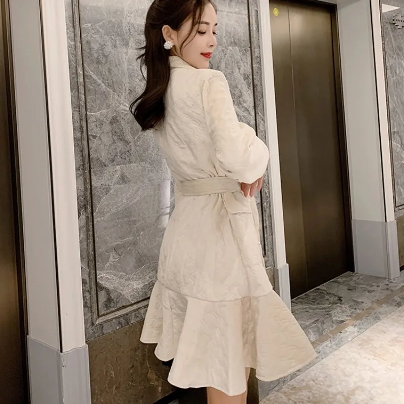 

Elegant Designer Double Breasted A-Line Dress Female 2021 Office Lady Long Sleeve Ruffle Short Dress Streetwear Party Vestidos