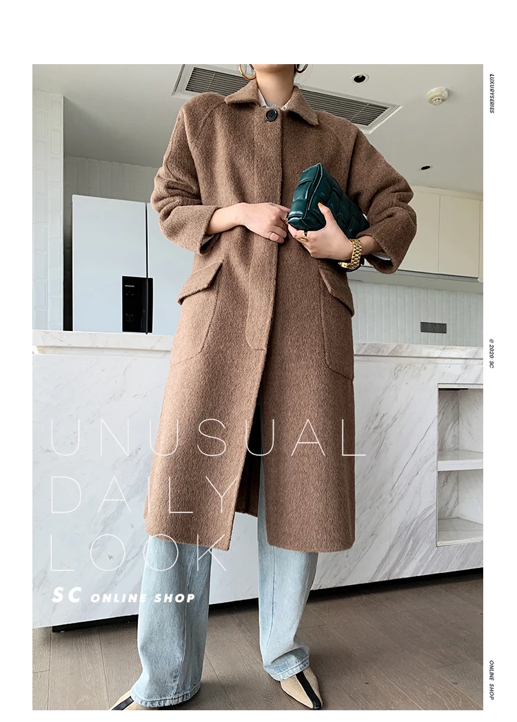 

cashmere Alpaca double-sided coat Women's Mid-length high-end autumn and winter New thickened woolen coat