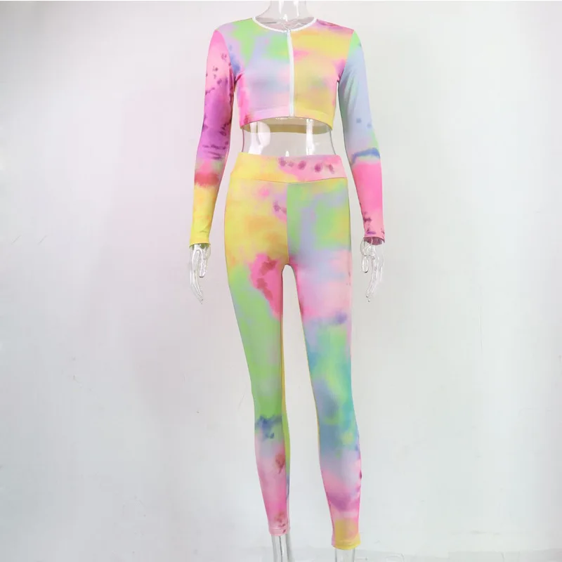 

Long Sleeve Printing Women Tracksuit Sportswear Two Piece Set Crop Top Pant Suits for Fitness