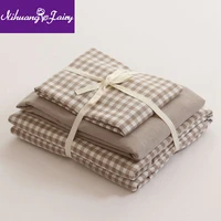 washed cotton four piece set cotton pure cotton plaid bed sheet quilt cover simple nude sleeping japanese bedding