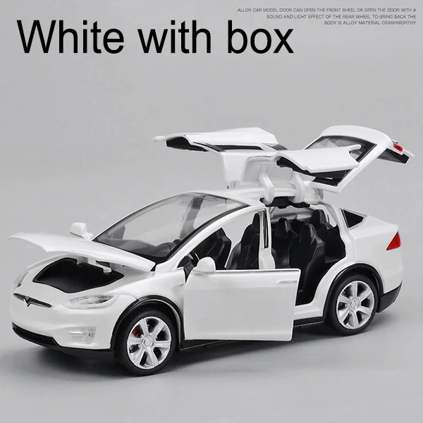White with box 1:32 Tesla модель X90 сплав Diecasts модель автомобиля Высокая Имитация металлические транспортные средства автомобиль оттягивание 6 открытая дверь игрушки для детей Подарки - Цвет: White with box