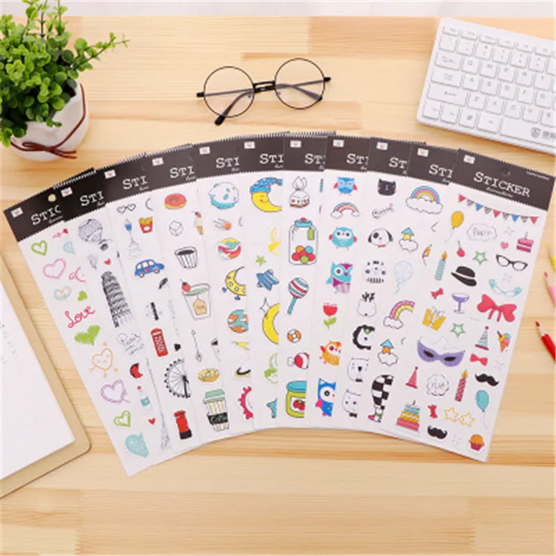 1 шт. милые флуоресцентные Мультяшные мини наклейки с животными/фруктами для