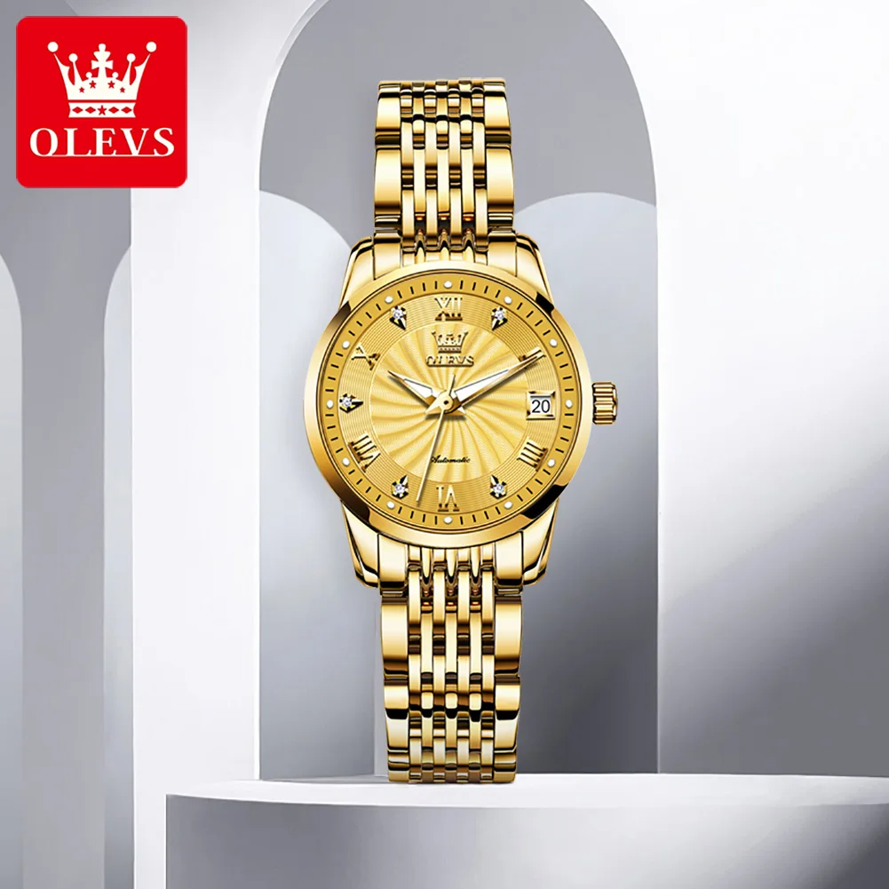 OLEVS Luxury Mechanical Watches Women Automatic Watch Stainless Steel Watchband Fashion Waterproof Ladies Clock Montre femme enlarge