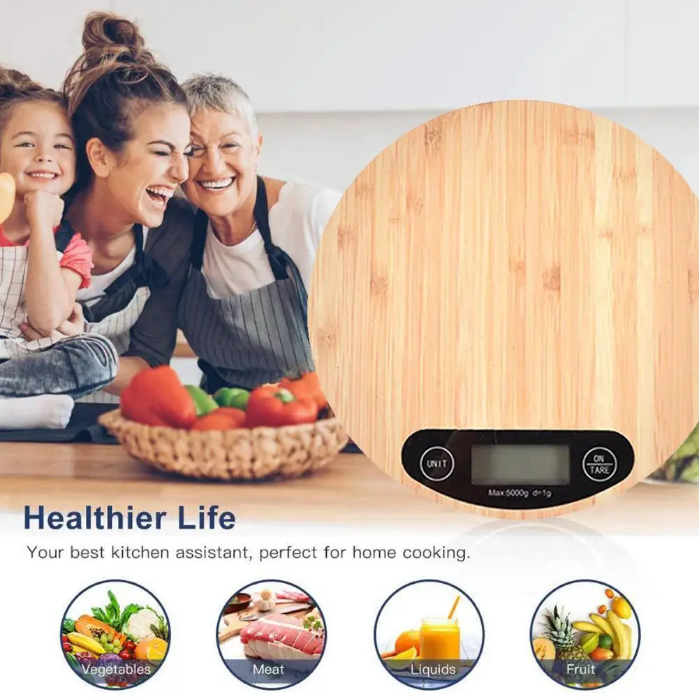 Бамбуковая панель 5 кг 1 г электронные кухонные весы креативная шкала весовые