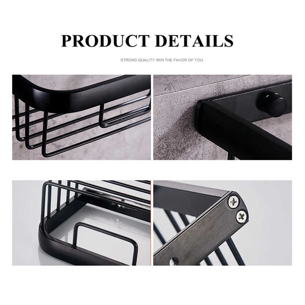 Черная алюминиевая настенная полка для ванной комнаты держатель туалетной