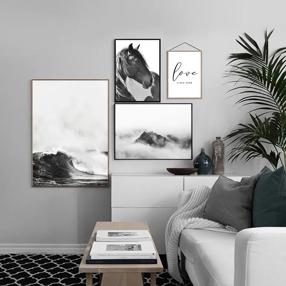 Черно белая горная холщовая стена Художественная печать цитаты рисунки картины