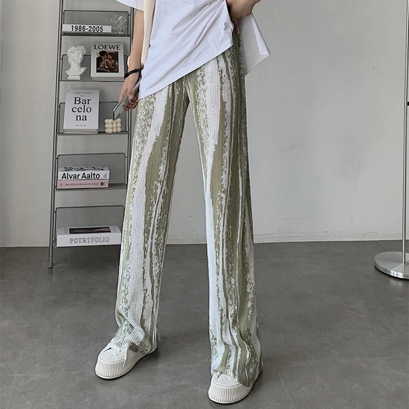 

Wide Leg Pant women's clothing 2021Summer High Waist vintage Trousers Female Stripes Casual Loose Large size Flared Pants Ladies
