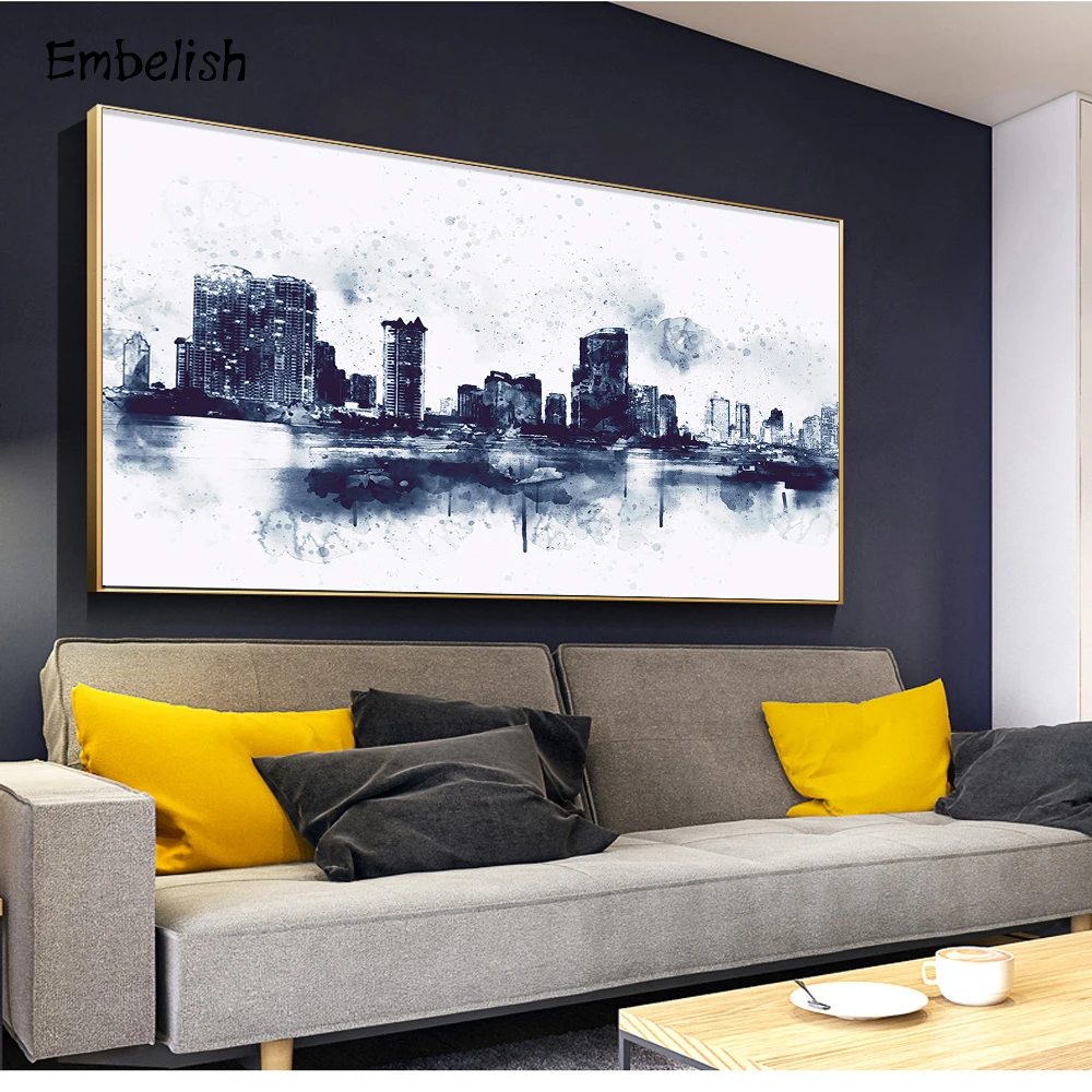 

1 Pieces Hot watercolor City Landscape HD Print On Canvas Oil Paintings For Living Room Modern Home Decor Wall Art Pictfures