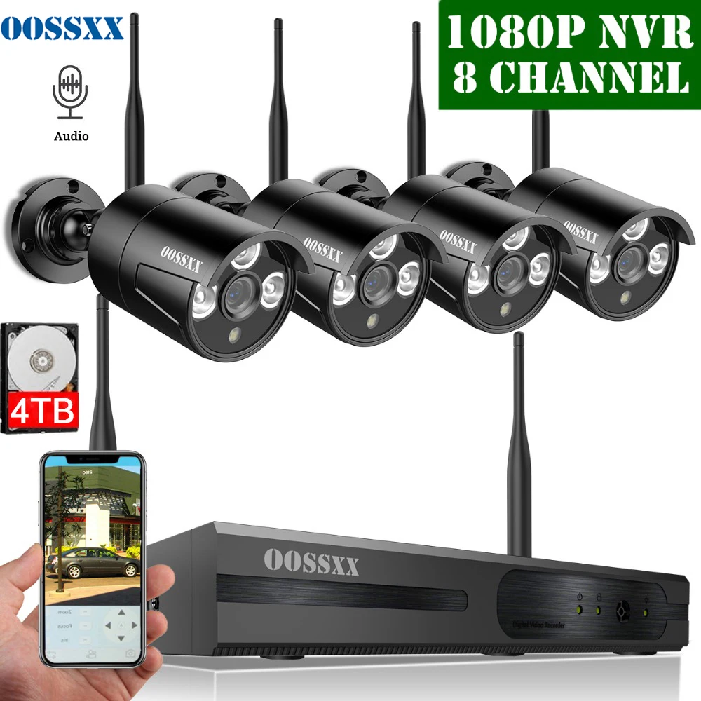 Беспроводная система видеонаблюдения 8CH 1080P NVR комплект 4 шт 720P (1 0 м) Наружное