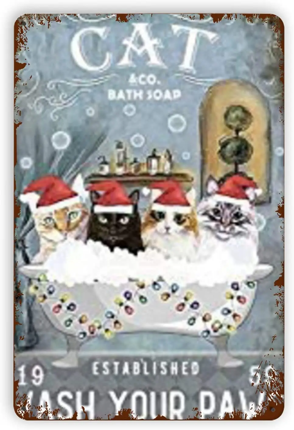 

Bath Soap Cat Retro Metal Tin Signs, Vintage Style Sign Wall Plaque Art Decoration Mural Funny Gifts