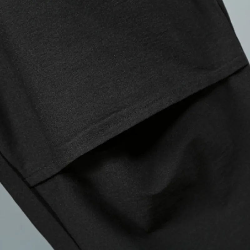 

High Street Hollow Out England Ankle-Length Pencil Pants Men Black Slim Harem Pants Elastic Waist Clear Pocket Hip Hop Pants