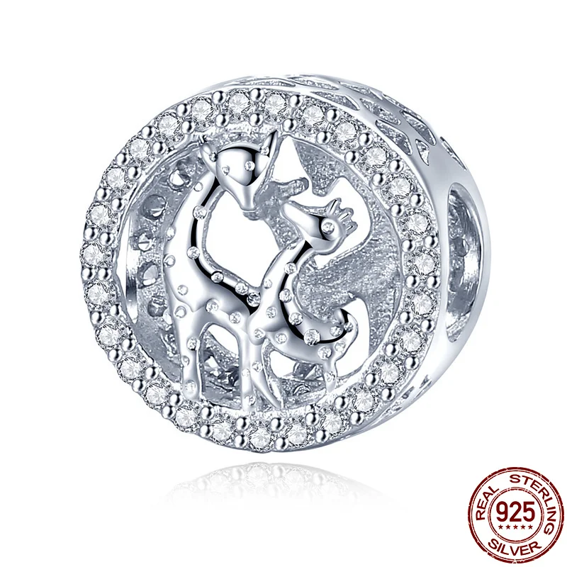 

100% Hot Sale 925 Sterling Silver Zircon Deer Beads Suitable For Original Pandora Bracelet Charm Ladies DIY Fashion Jewelry 123