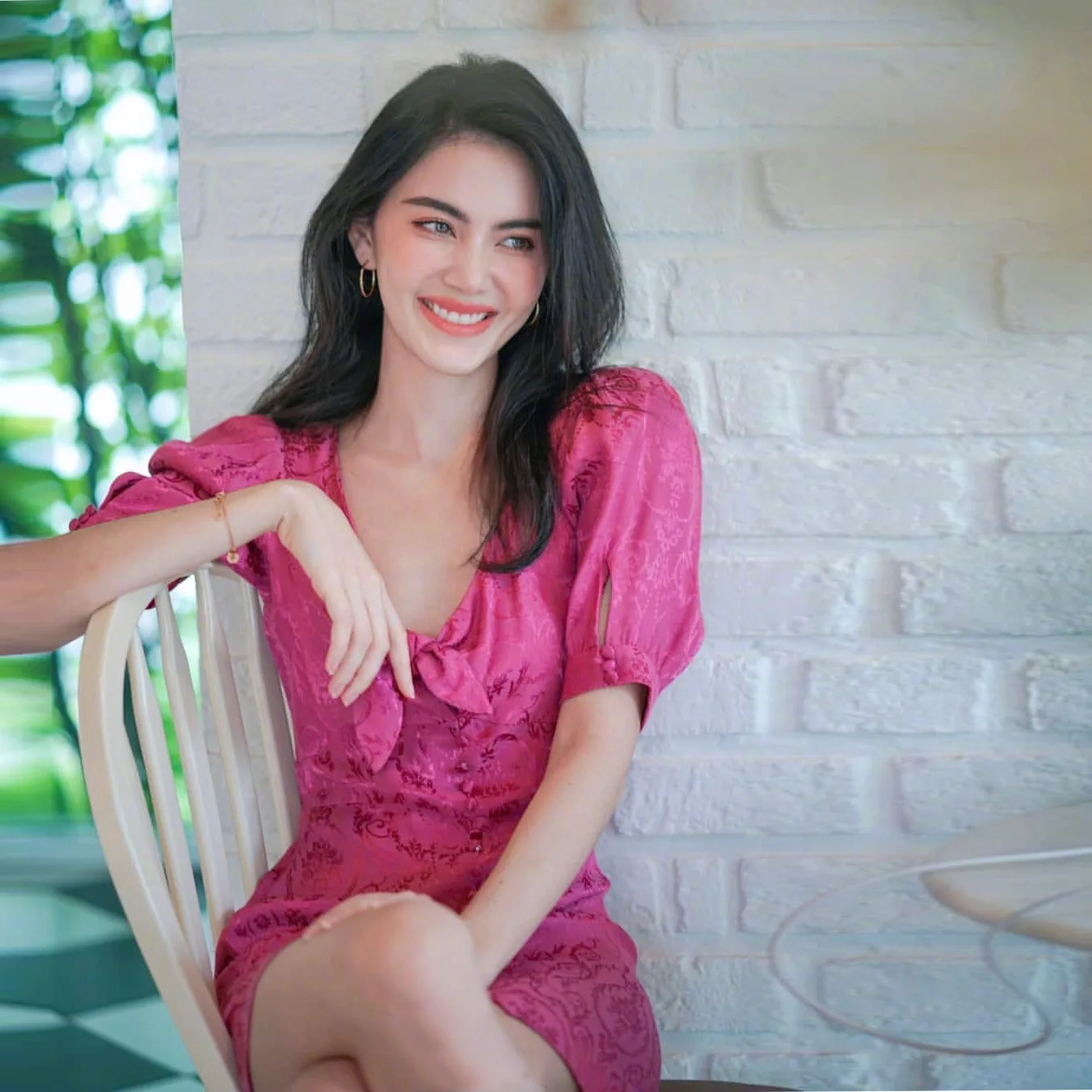 

Pink Dress Short Sleeve Dress Dress for Women V-neck Dress