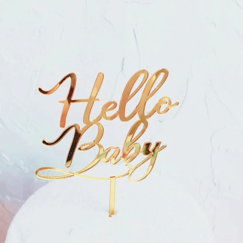 

Ins Hello Baby Happy Birthday Cake Topper Golden Acrylic Cupcake Topper Supplies Boys and Girls Birthday Party Baking Decoration