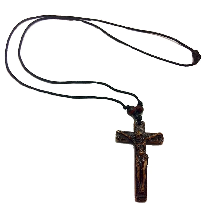 Vintage Resin Jesus Cross Pendant Necklace Beads Leather Rope Men Women Retro Prayer Choker Necklaces Fashion Jewelry s|fashion choker|cross