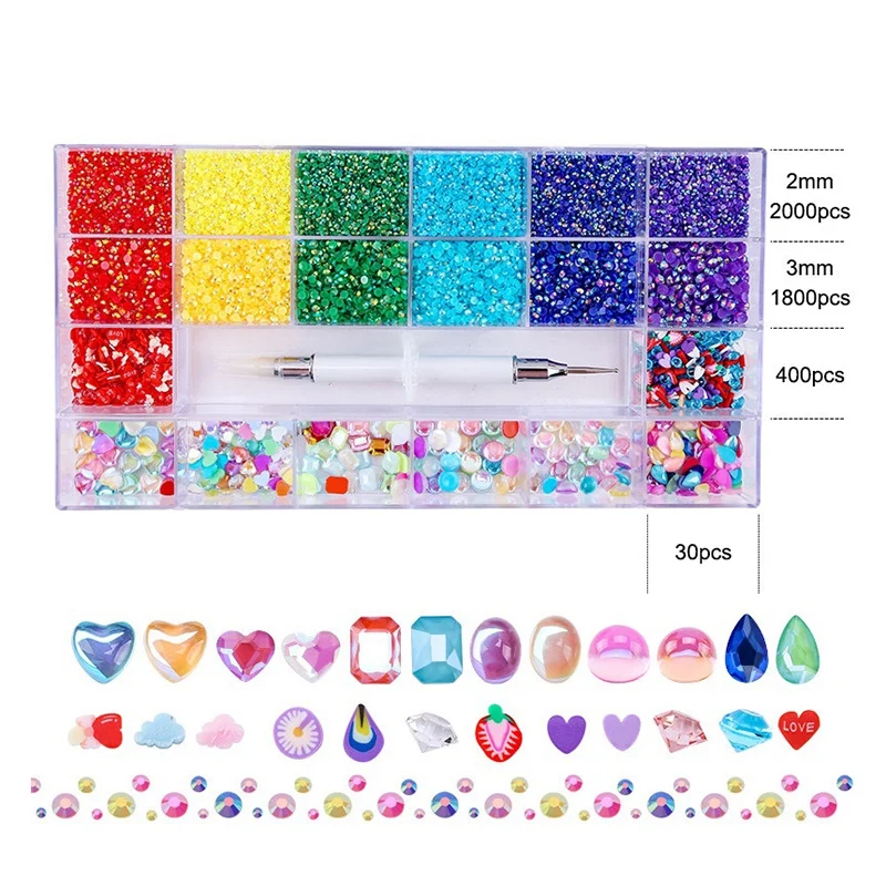 

Resin Rhinestones Soft Clay Flakes Special-Shaped Set Rainbow AB with Drill Pen Nails Accessories Creative Decorations