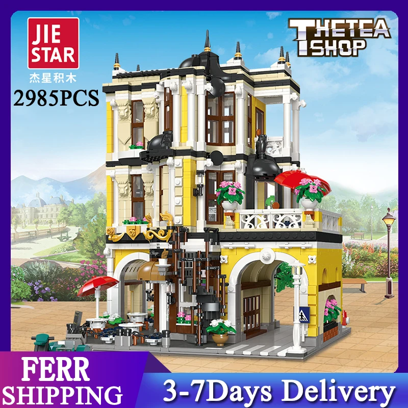 

2021 г., Moc Expert, Idea города, улицы, обзор чайного магазина, 2985 деталей, Модульные строительные блоки, модель дома, игрушки, сад, центр