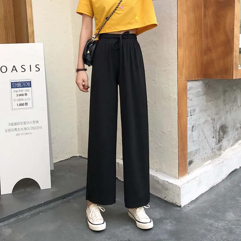

Spring and Summer New Korean Style Chic Simple All-Match Retro Wide-Leg Pants Women's High Waist Drooping Cropped Casual Pants