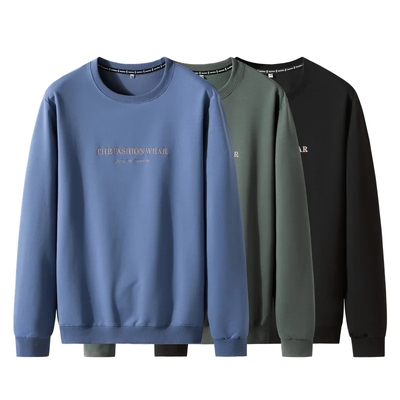 

Spring 2021 new men's fattening Plus Size Round Neck Long Sleeve Base shirt men's fat casual sweater