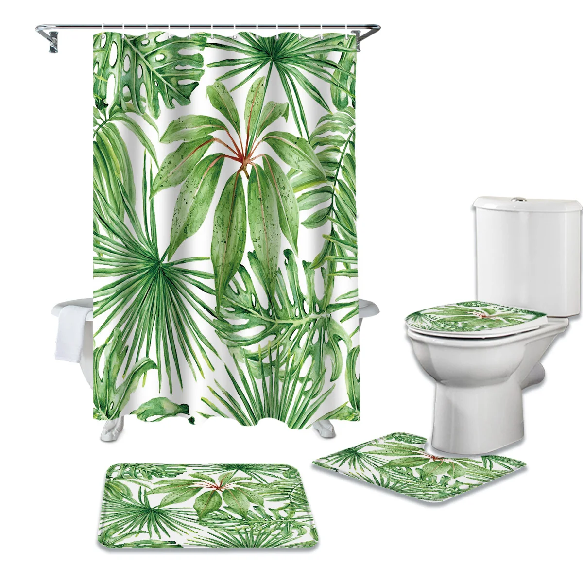 

Waterproof Shower Curtain Set Plant Light Green Leaves Shower Curtains Bathroom Decor Bathroom Set with Shower Curtain