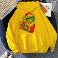 middle finger grinch fun hoodie sudadera harajuku aesthetic yellow tops hoodies women 2021 new winter fashion koop sweatshirt