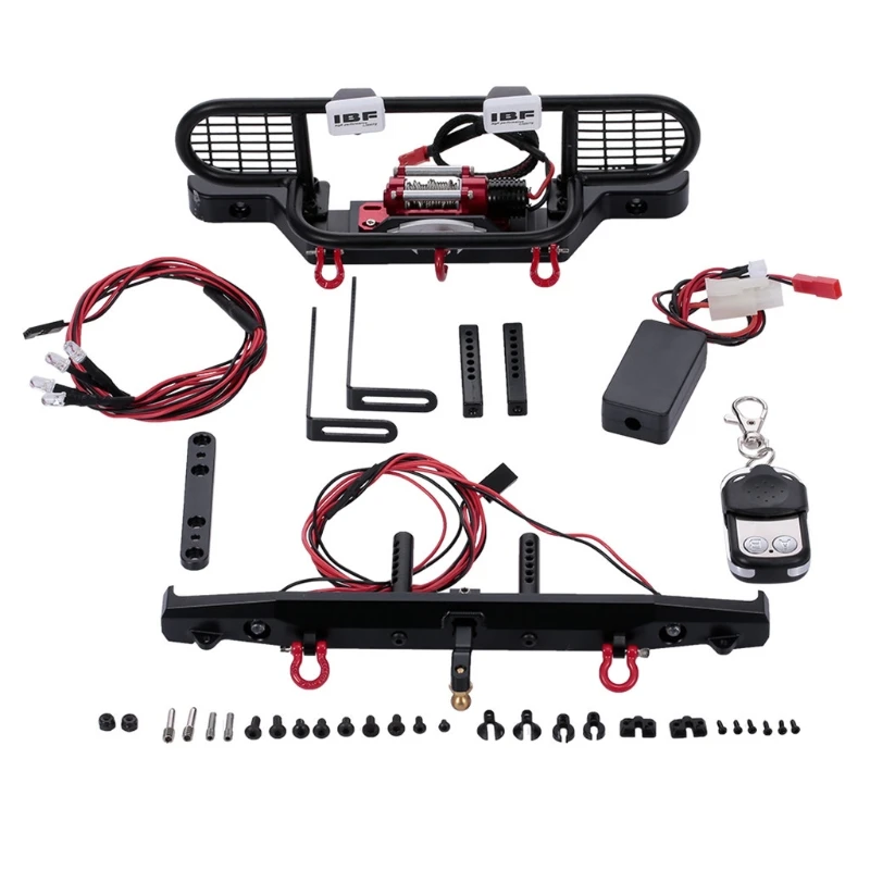 

Anti-rusty RC Front Rear Shock Absorb w/ LED Lamp & Trailer Hook Winch & Remote Controller Receiver Accs of 1/10 RC 4WD