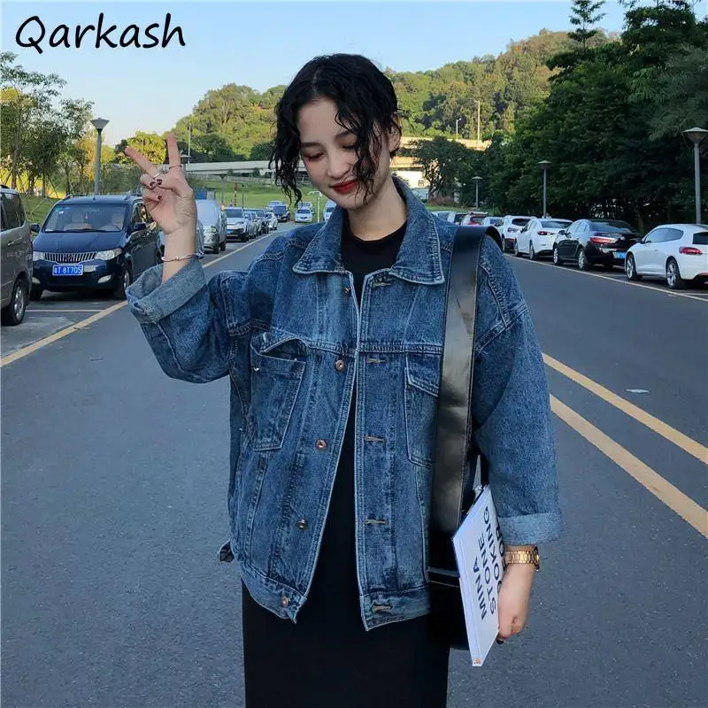 

Jackets Women Classic Denim Vintage Spring Autumn All-match Harajuku Teens Leisure Streetwear Loose Single Breasted Clothing Ins