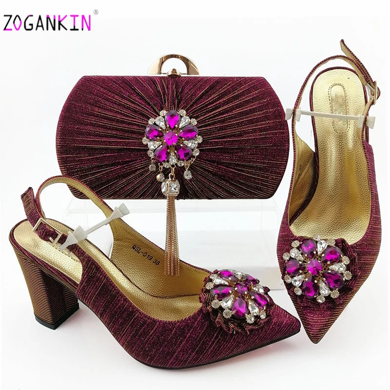 Classics Ladies Italian Shoes With Matching Bags Set Nigerian Women's Party and Bag Sets Magenta Color Women for | Обувь