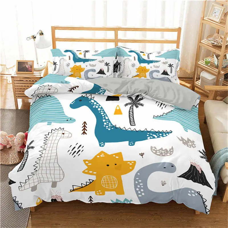 Hot Selling 3d Dinosaur Family Bedding Set For Kids Cartoon Printed Bed Cover Single Boys Duvet Size Bedclothes | Дом и сад