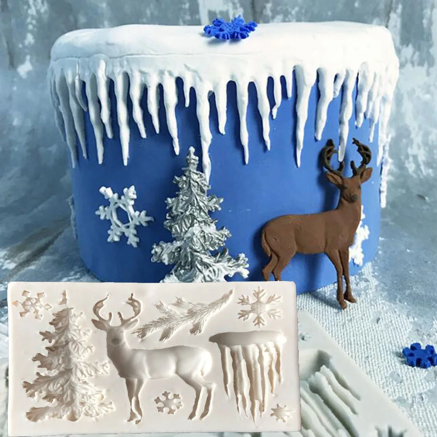 

DIY Fondant Pastry Moulds Baking Cake Decoration Tools Sugarcraft Christmas Series Elk Snowflake Liquid Silicone Mold