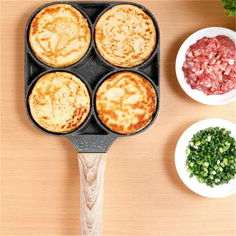 

Kitchen Omelet Pan Non-stick Egg Pancake Steak Pan Cooking Tools Egg Ham Pans Breakfast Maker Four-hole Frying Pot Pan Cookware