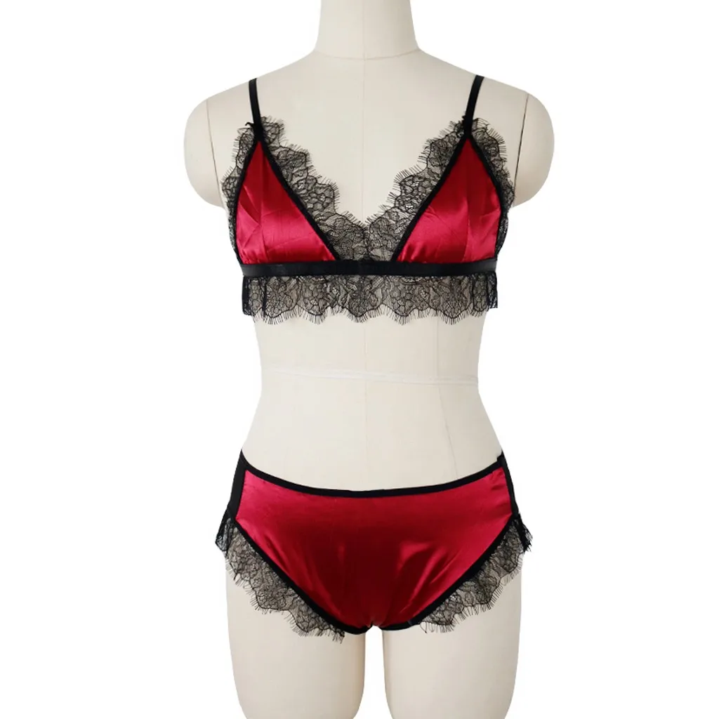 Сексуальное нижнее белье женское блестящее кружевное шелковое атласное с