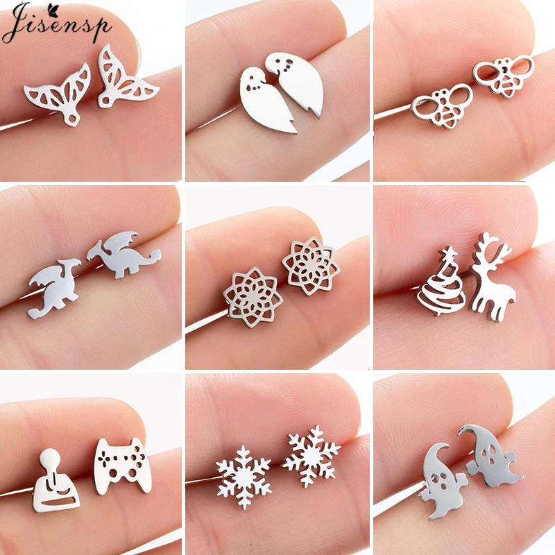 

Minimalist Stainless Steel Earrings for Women 2022 Hip Hop Geometric Snowflake Ghost Dragon Earring Christmas Jewelry Wholesale