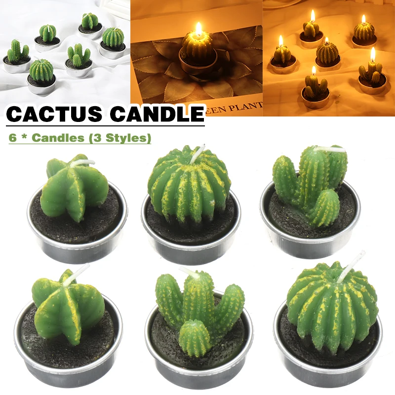 Набор мини свечей в виде кактуса 6 шт. бесдымная свеча чайное освещение имитация