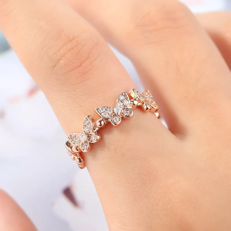 

Rhinestone ring adjustable size zircon butterfly open index finger ring cold wind ring female