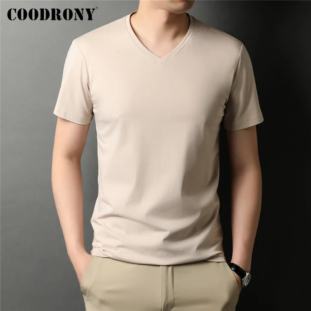 Футболка COODRONY мужская хлопковая с V-образным вырезом крутая Классическая