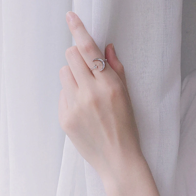 Кольцо обручальное со звездой и луной с кристаллами | Украшения аксессуары