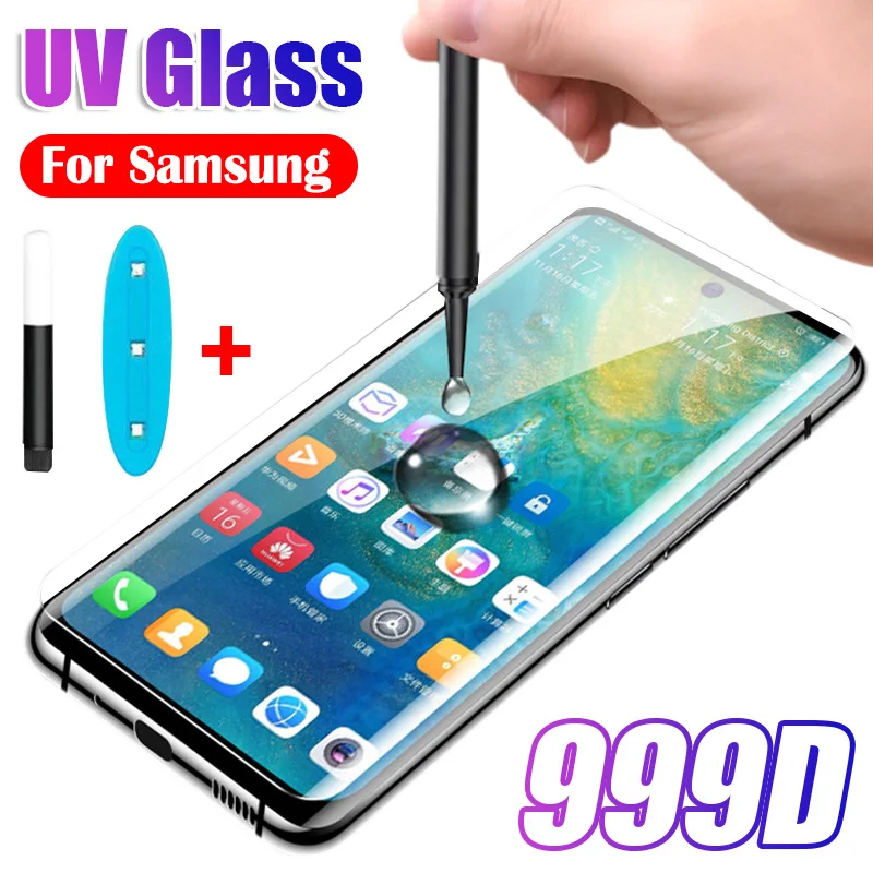 УФ жидкое закаленное стекло с полным клеем для Samsung Galaxy S10 S20 S8 S9 Plus Note 20 8 9 10 полная