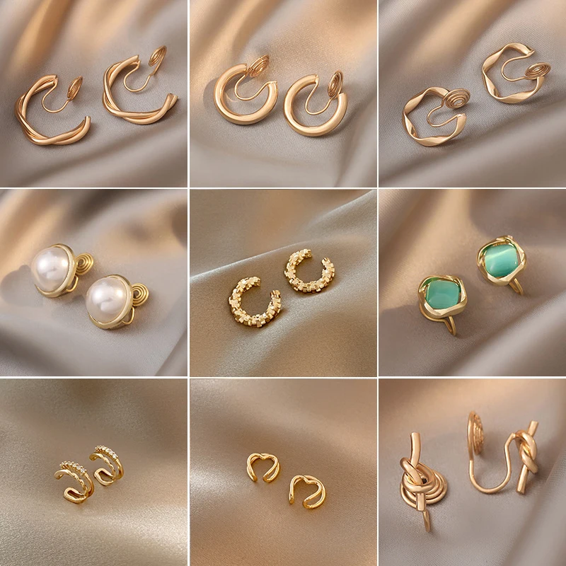 

Fashion Minimalist Geometric Ear Cuff For Women No Pierced Gold Color Metal Cute Clip On Earring Lady Korean Party Jewelry