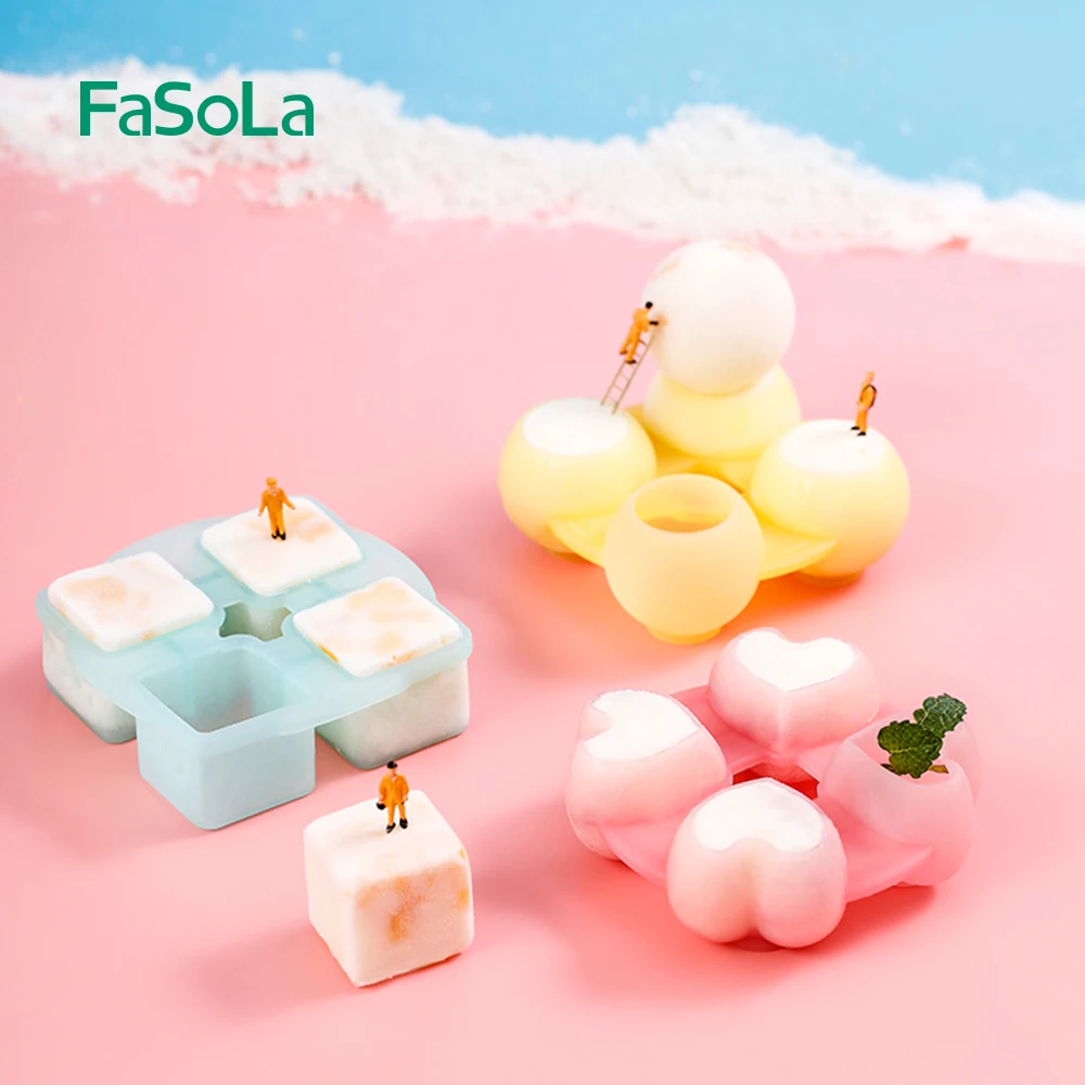 

FaSoLa Heart Square Ball Ice Cream Molds Silicone Magnum Ice Cube Maker Tray Frozen Pastry Chocolate Mold Kitchen Accessories