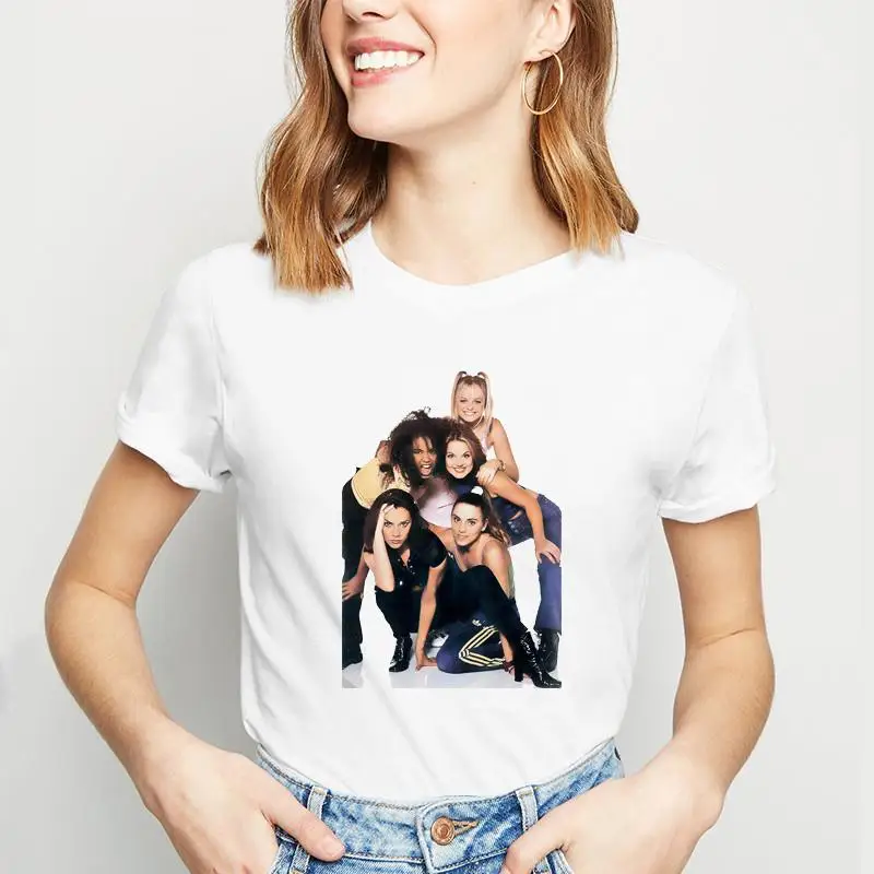 

Spice Girls white women's T-shirt, summer, Harajuku, XL, 2021, printed women's crop top T-shirts