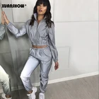 XUANSHOW женский ветрозащитный комплект Светоотражающий Комплект из двух предметов повседневная куртка в стиле хип-хоп светильник одежда длинные брюки костюм 2019 размера плюс