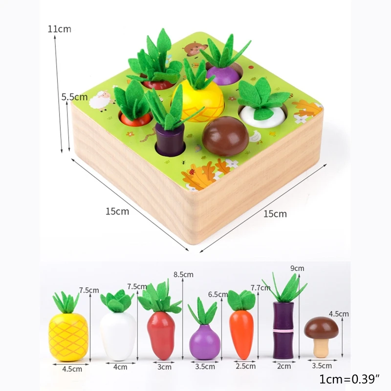 

Montessori Wooden Toys for 1- 2 Year Old Boys and Girls,Vegetables and Fruits Harvest Shape Size Sorting Puzzle STEM Educational