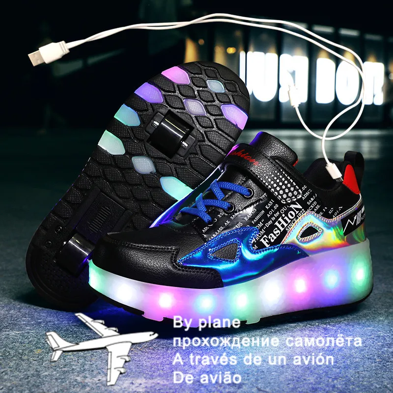 

Roller Sneakers for Kids Boys Size 27-43 LED Light Up Shoes with Double Wheels USB Charging Skate Shoes for Children Boys Girls