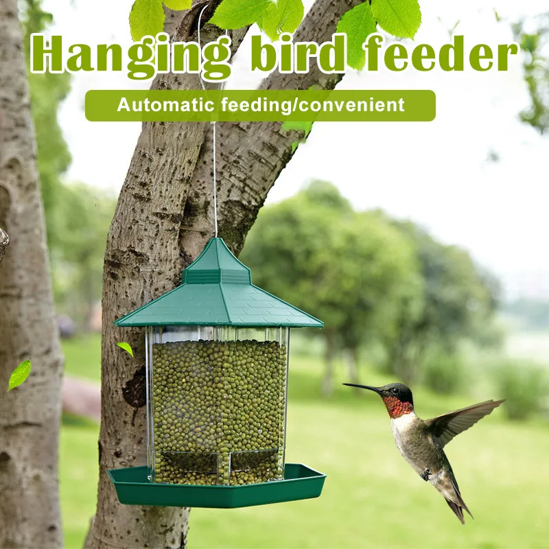 

Hanging Wild Birds Feeder Automatic Trough Gazebo Birds Feeder and Garden Decoration for Birds Watchers Birds Food Box M