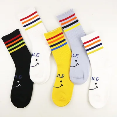 

10 шт. = 5 пар, pomoted, 2021 Новый стиль смайлик носки Для мужчин печати корейский стиль harajuku Kawaii Смешные счастливые нескользящих носочков с рисунка...