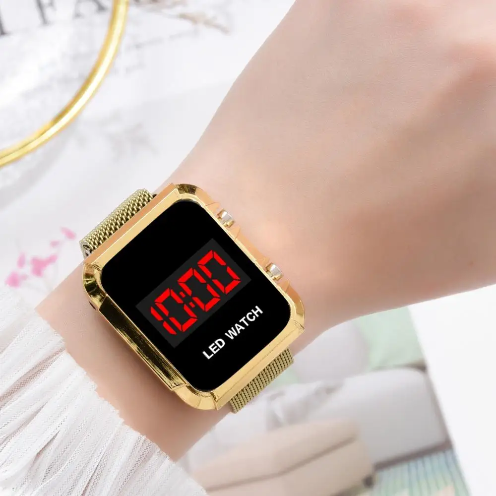 

Luxury LED Women Watch Sports Magnetic Watches For Women Ladies Wristwatch Gold Mesh Dress Female Clock Gifts zegarek damski