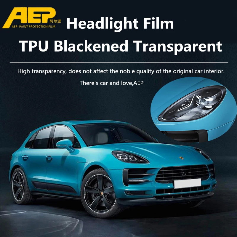 

AEP TPU Black Car Headlight Sticker Anti-scratch Film for Porsche Macan Cayenne Panamera 718 911 Boxster Cayman 2015-2021