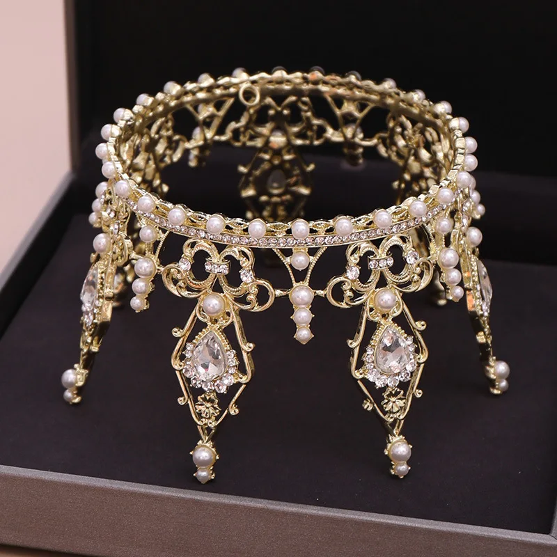 Baroque Gold Silver Crystal Pearl Tiara Crown Bridal Hair Accessories Brides Tiaras Wedding Headpiece Princess Queen Diadem | Свадьбы и