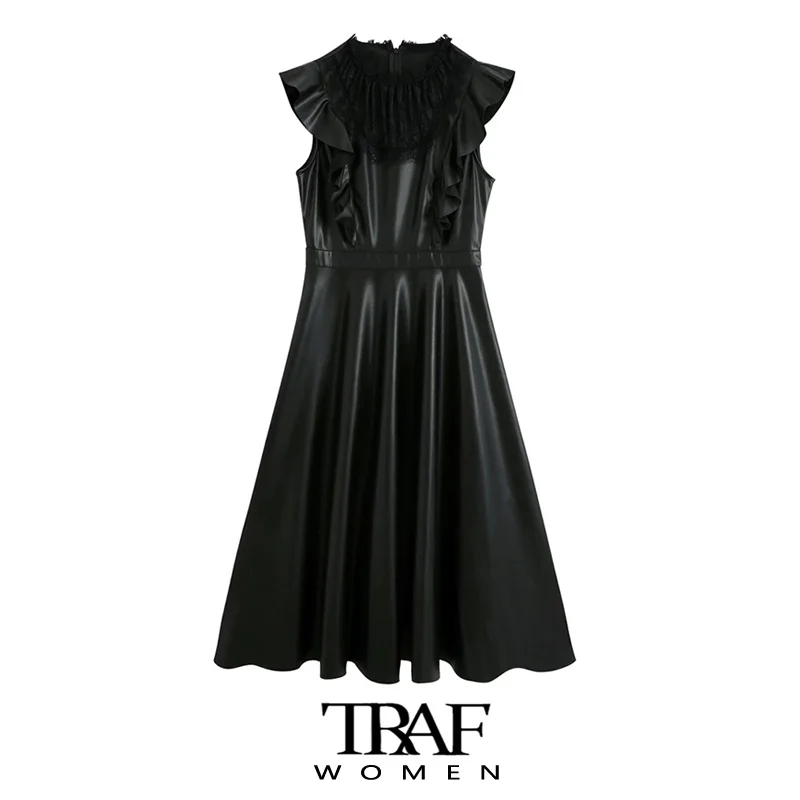 

Платье-миди женское из искусственной кожи, с кружевом, без рукавов